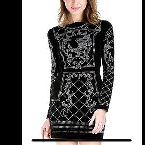 Studded Mini Dress with Zipper Black